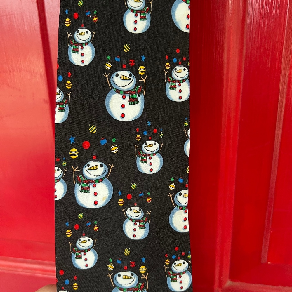 Winter Men's Holiday Tie Black Snowman Fun Design Specialties Hallmark Christmas